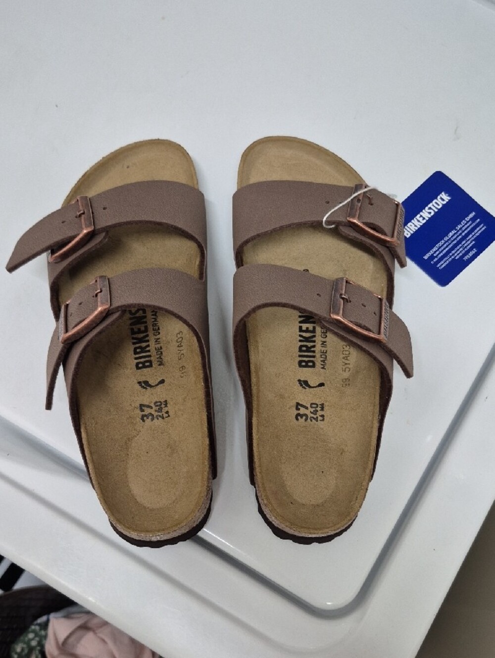 Birkenstock Two-Strap Sandals in Brown with Copper Buckles. Arizona Sandals. - Picture 4 of 4